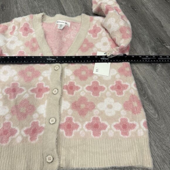 NWT Bailey 44 Button Down Cardigan Sweater Women beige pink white flowers Small - Picture 6 of 7